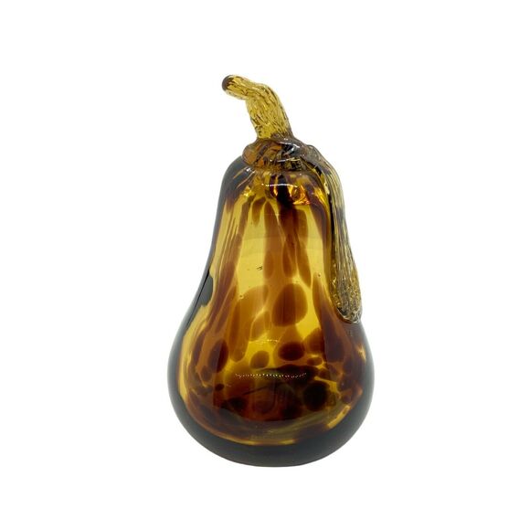 Art Glass Pear Fruit Vintage Brown Yellow Hand Blown Decorative Dark Academia - Picture 3 of 15